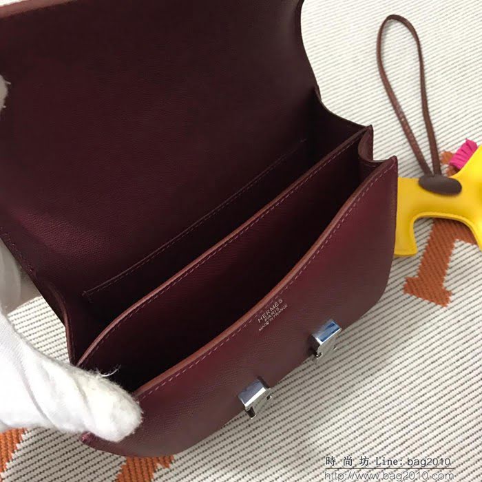 HERMES愛馬仕 H空姐包 進口原廠EP皮 頂級蜜蠟製作 街拍必備單品 酒紅金銀 單肩斜挎包  Ama1550